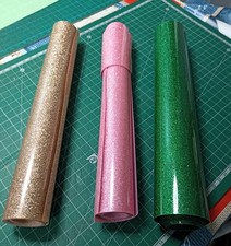 3 Rolls -  Glitter Heat Transfer Vinyl Roll - 10"x5 Ft - Pink, Gold & Green 