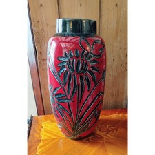 Scheurich West German Floor Vase 70s Vintage Red Fat Lava Glaze XL Mid Century