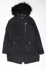 Regatta Womens Black Long Parka Coat Size 14 Hooded Lined