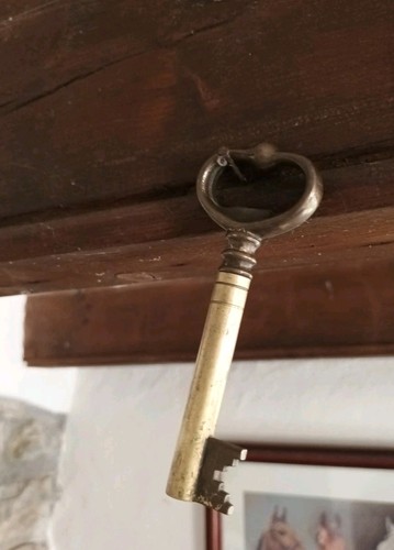 Antique brass steel key - antique,