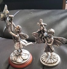 Vintage Miniature Fairy In Flower Pewter Figure