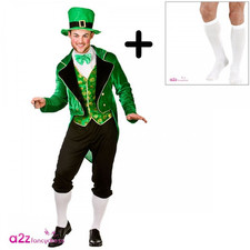 Mens Deluxe Leprechaun Costume + White Knee Socks St Patrick's Irish Fancy Dress