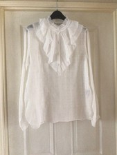 NEW White Semi Sheer check high neck Long Sleeve Cotton Blouse Size M By Zara  