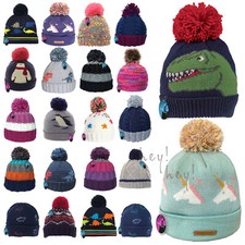 Kids Winter Hat Thick Knitted Warm Wooly Pom Bobble Ski Striped Boys Girls Child