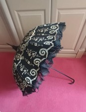 Antique Vintage Victorian Parasol Original Canopy black Net and Cream Lacework 