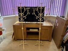 Pair of Metal floor standing Candelabra Candle Holders in white. Wedding/church