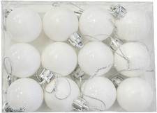 Set of 12 or 24 White Christmas Tree Ornaments–Elegant Baubles for Festive Décor