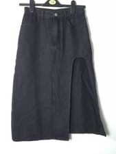 Black Denim Midi Skirt with Front Slit Cider XS