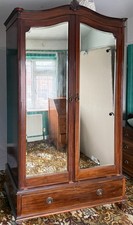 Vintage Edwardian Stand Alone Mirrored Double Door Wardrobe - possibly mahogany.