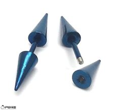 2Pcs Surgical Stainless Steel Men Women Screw Punk Blue Cone Spike Stud Earrings