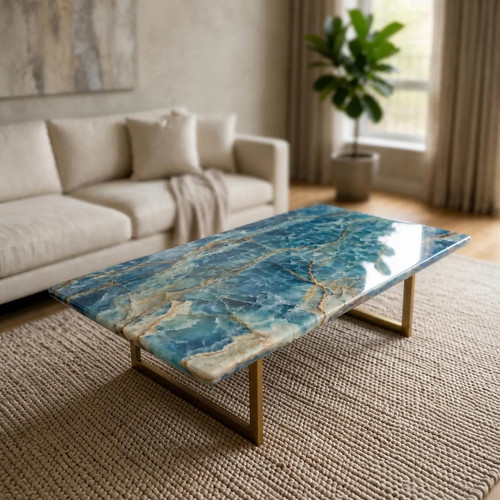 Blue onyx coffee table - table, luxury