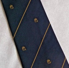 Tie Necktie Mens Vintage Crested Club Association Society NAVY GOLD STRIPED