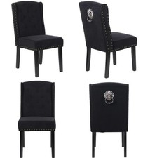 4 x Black Velvet Dining Chairs , Button Detail, Stud Detail Lion head knocker,