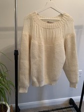Zara Cream Delicate Knit Lace Long Sleeve Sweater Jumper Top Size L
