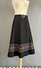 Hammerschmid Black Pink Floral Pleated Belted Spot Dirndl Midi Skirt 44 Vintage
