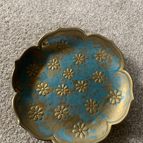 Vintage enamel brass dish - vintage,