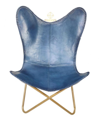 Blue leather butterfly chair - butterfly,
