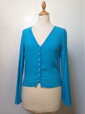 Out of Xile button up top S turquoise ridged crepe, satin shoulder ribbons