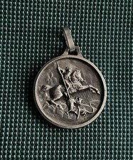 Antique French Military St George Slaying The Dragon Medallion