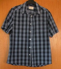 Mens George Size M, short sleeve shirt, blue/ white check, 100% cotton, Used