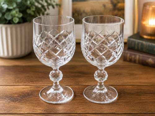 Pair cut crystal wine glasses - cut,