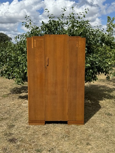 Vintage art deco oak wardrobe - art,