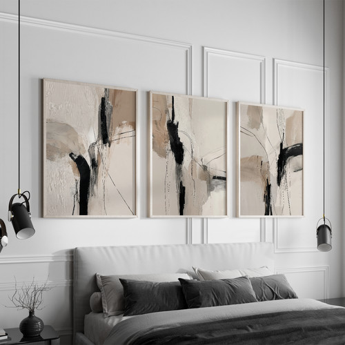 Set beige black abstract - black,