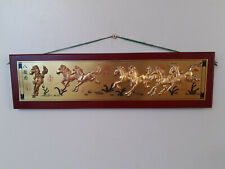 Vintage Running Horses Framed Plaque Gold Horse Large Wall Art Home Decor