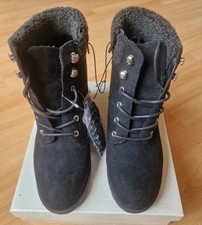 Ladies Black Faux Suede Ankle Boots - Lace-up - Size UK 7 - EU 40 - New