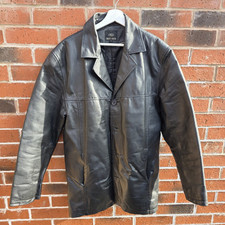Matinee 100% Leather Jacket Coat Button Closure Heavy Black Mens Medium DAMAGED