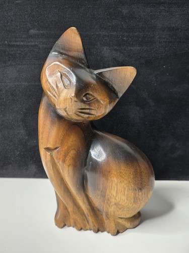 Vintage wooded cat figurine - vintage,