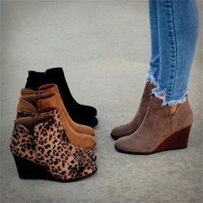 Ladies Walking Fashion Cut Out Ankle Boots Womens Side Zip Wedge Heel Booties