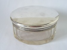 LARGE LONDON ANTIQUE GEORGE V SOLID SILVER TOPPED DRESSING TABLE VANITY JAR