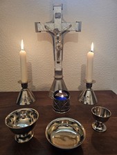 Vintage Holy Communion Set Crucifix Chalice Candle Vitive Hokders Host Catholic