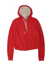 HOLLISTER Womens Sherpa Crop Zip Hoodie Sweater UK 10 Small Red Cotton NX09