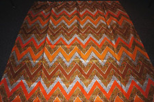 Vintage 60s 70s zig zag orange brown white spun fibreglass fabric length