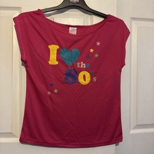 Ladies Womens I Love the 80s Fancy Dress , Retro T-Shirt , Tutu skirt & gloves 