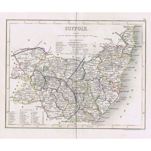 Suffolk antique map c1845 - suffolk,
