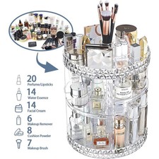 MAKEUP COSMETIC ORGANISER STORAGE BOX SHELF 360 DEGREE ROTATING DISPLAY ACRYLIC