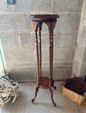 Reproduction Antique Mahogany Wood Torchere / Plant Stand Two Tier Barley Twist