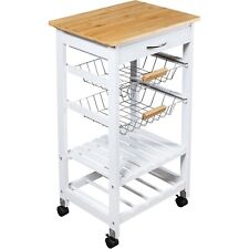 5-Tier Kitchen Trolley with Drawer & Metal Baskets Wooden Storage Cart on Wheels