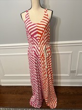 Ann Taylor Loft Sleeveless Racerback Maxi Dress Size Large Nautical Rope Belt