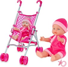 Molly Dolly My First Dolls Pram Buggy Pushchair & Baby Doll Stroller Set Girls