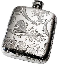 4oz Hip Flask Pewter Peacock