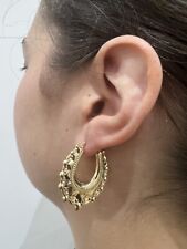 LARGE 9CT YELLOW GOLD HALLMARKED VICTORIAN 1.5INCH CHUNKY OVAL CREOLE  EARRINGS