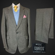 VTG 80’s Guards Tweed Suit 42L 38” Grey Mix Wool Blend Country Thornproof 2PC