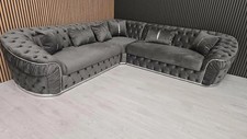ark future Ambassador Corner Sofa Grey Velvet & Chrome Detailing Large L-Shaped