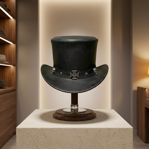 Black leather skull top - leather, hat