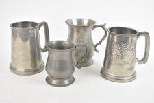 Vintage X4 Pewter Tankard Collection Hammered Effect Glass Bottom Engraved 