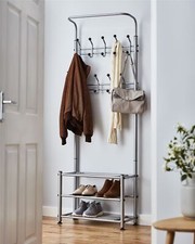 Clothes Stand Hallway Multi Purpose 18 Hooks Jackets Hats Bags 2 Shelves Shoes